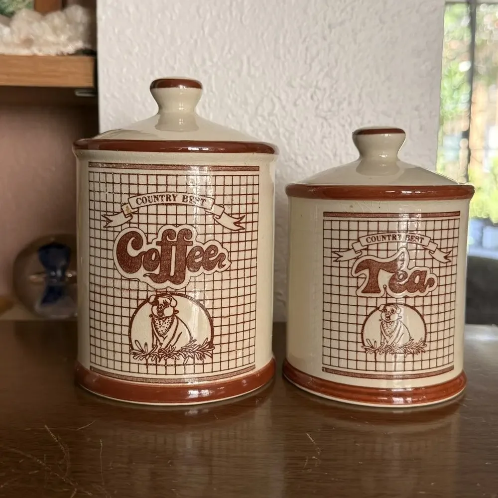 Cottagecore Country Best Pig & Hen Vintage Coffee and Tea Jars